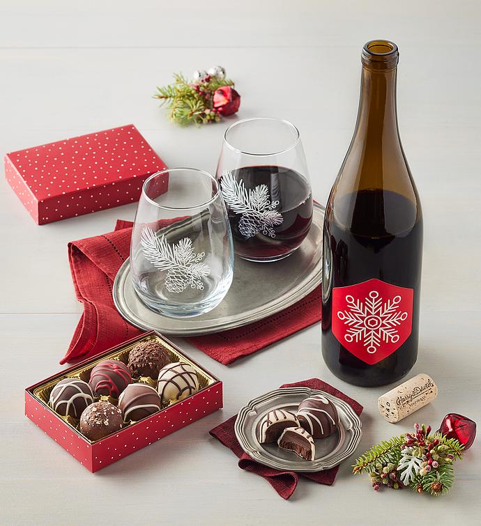 Holiday Wine Glass Set with Red Wine 